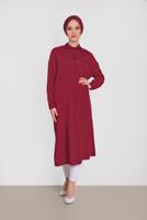 Tesettür giyim BORDO ALVİNA DÜĞMELİ KLASİK UZUN TUNİK 4435