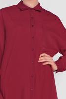 Tesettür giyim BORDO ALVİNA DÜĞMELİ KLASİK UZUN TUNİK 4435