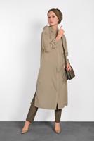 Tesettür giyim BEJ ALVİNA DÜĞMELİ KLASİK UZUN TUNİK 4435