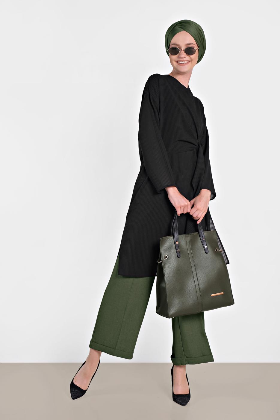 Tesettür giyim SİYAH ALVİNA BAĞLAMA DETAYLI TUNİK 4436