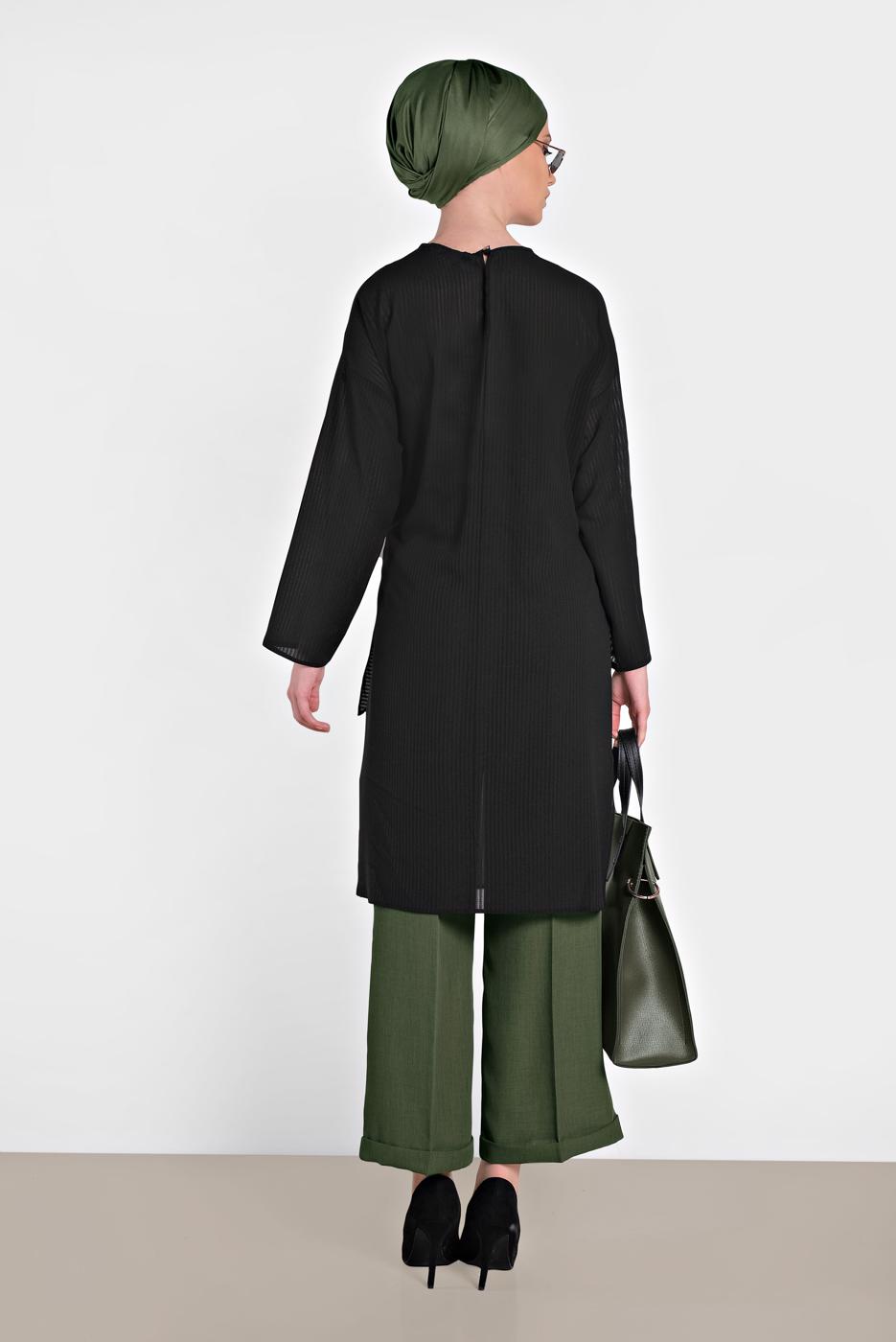 Tesettür giyim SİYAH ALVİNA BAĞLAMA DETAYLI TUNİK 4436