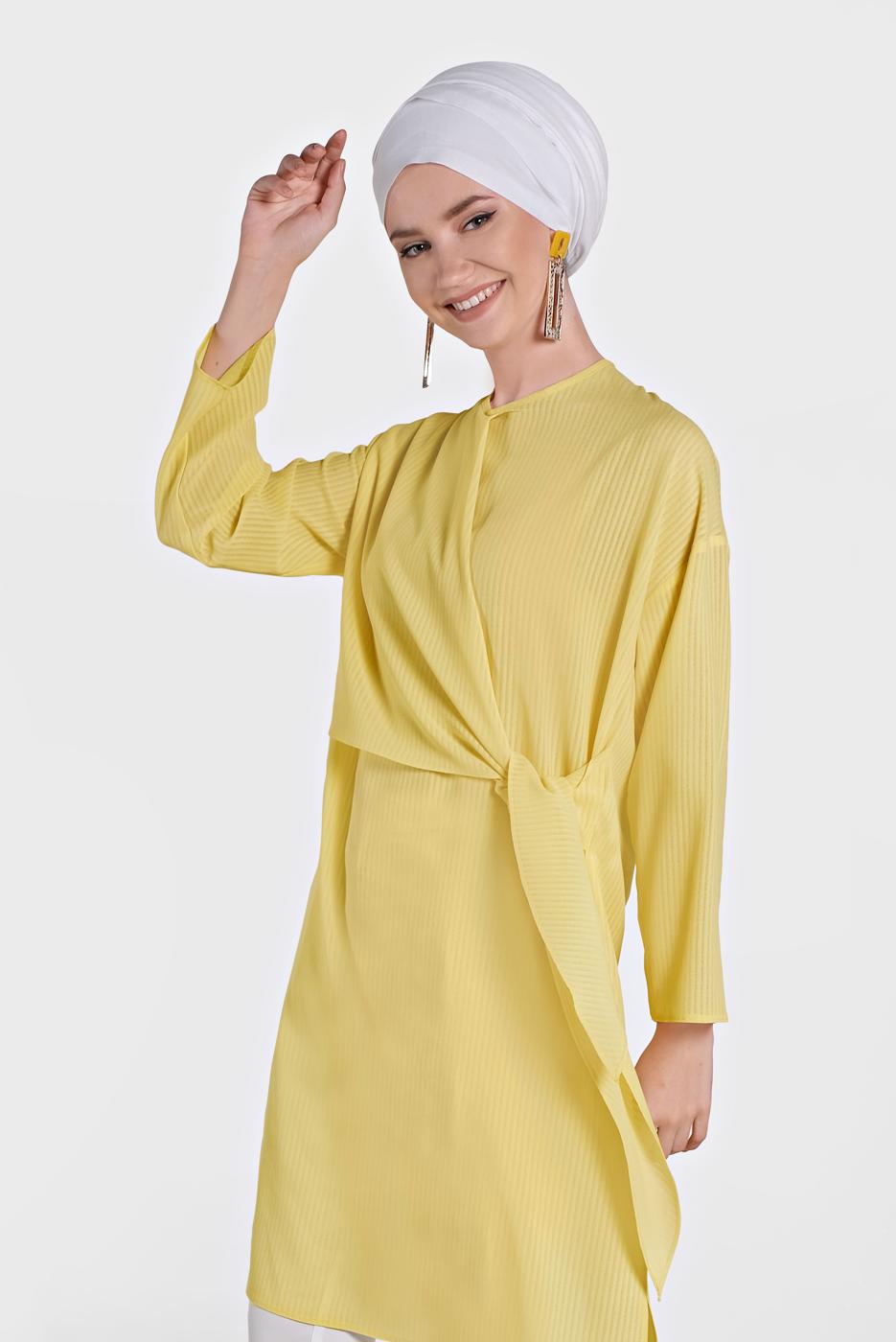 Tesettür giyim SARI ALVİNA BAĞLAMA DETAYLI TUNİK 4436