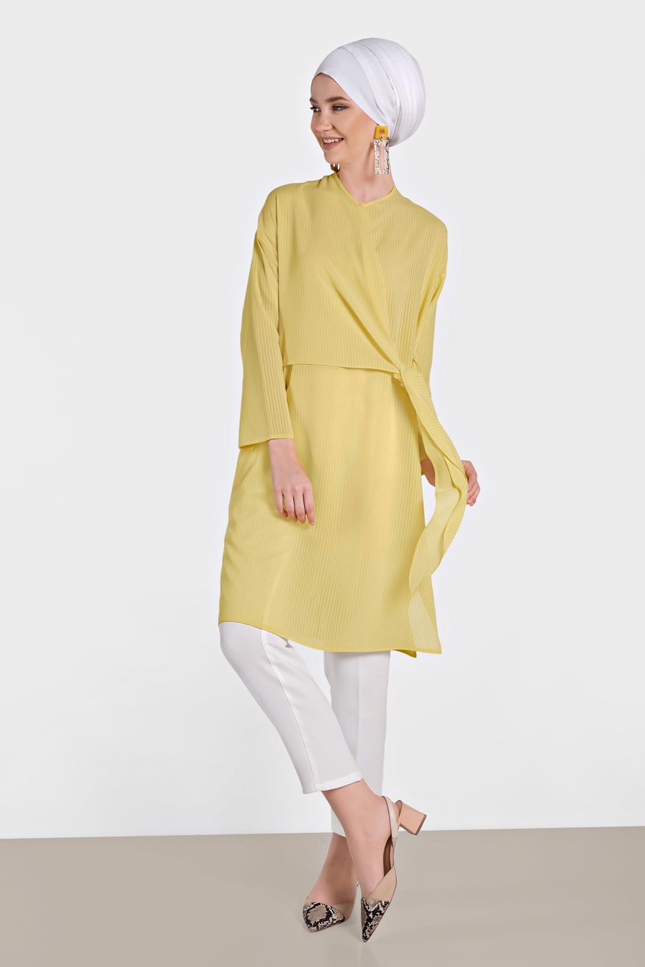 Tesettür giyim SARI ALVİNA BAĞLAMA DETAYLI TUNİK 4436