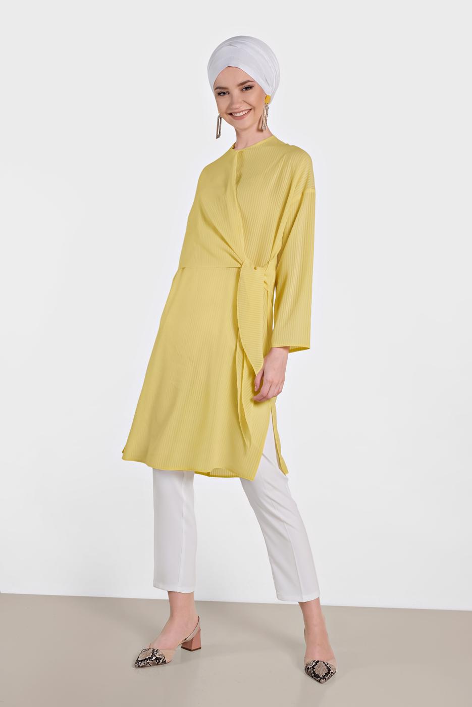 Tesettür giyim SARI ALVİNA BAĞLAMA DETAYLI TUNİK 4436