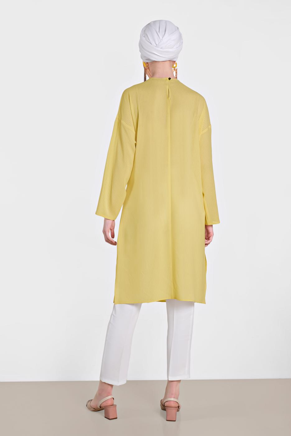 Tesettür giyim SARI ALVİNA BAĞLAMA DETAYLI TUNİK 4436