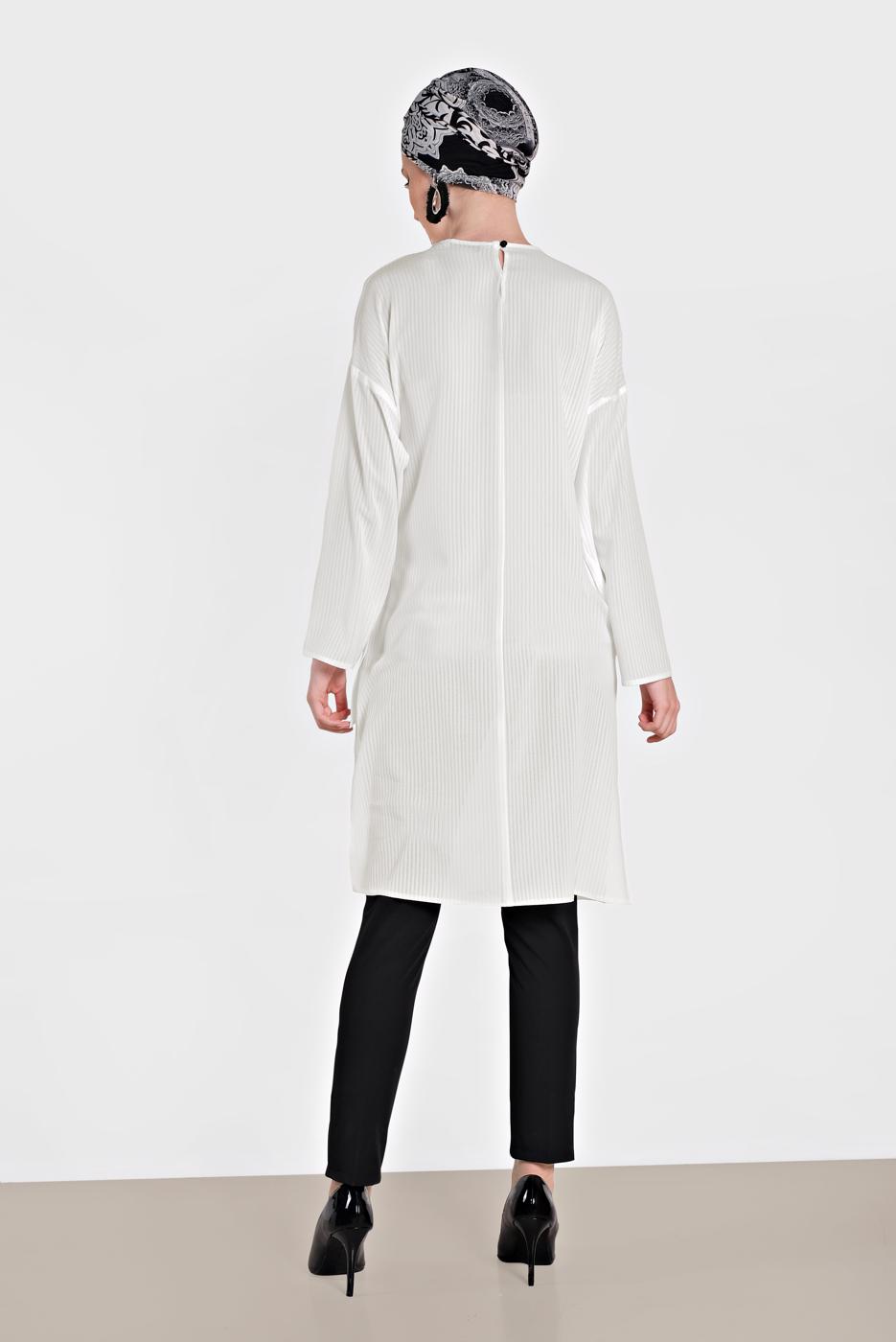 Tesettür giyim EKRU ALVİNA BAĞLAMA DETAYLI TUNİK 4436