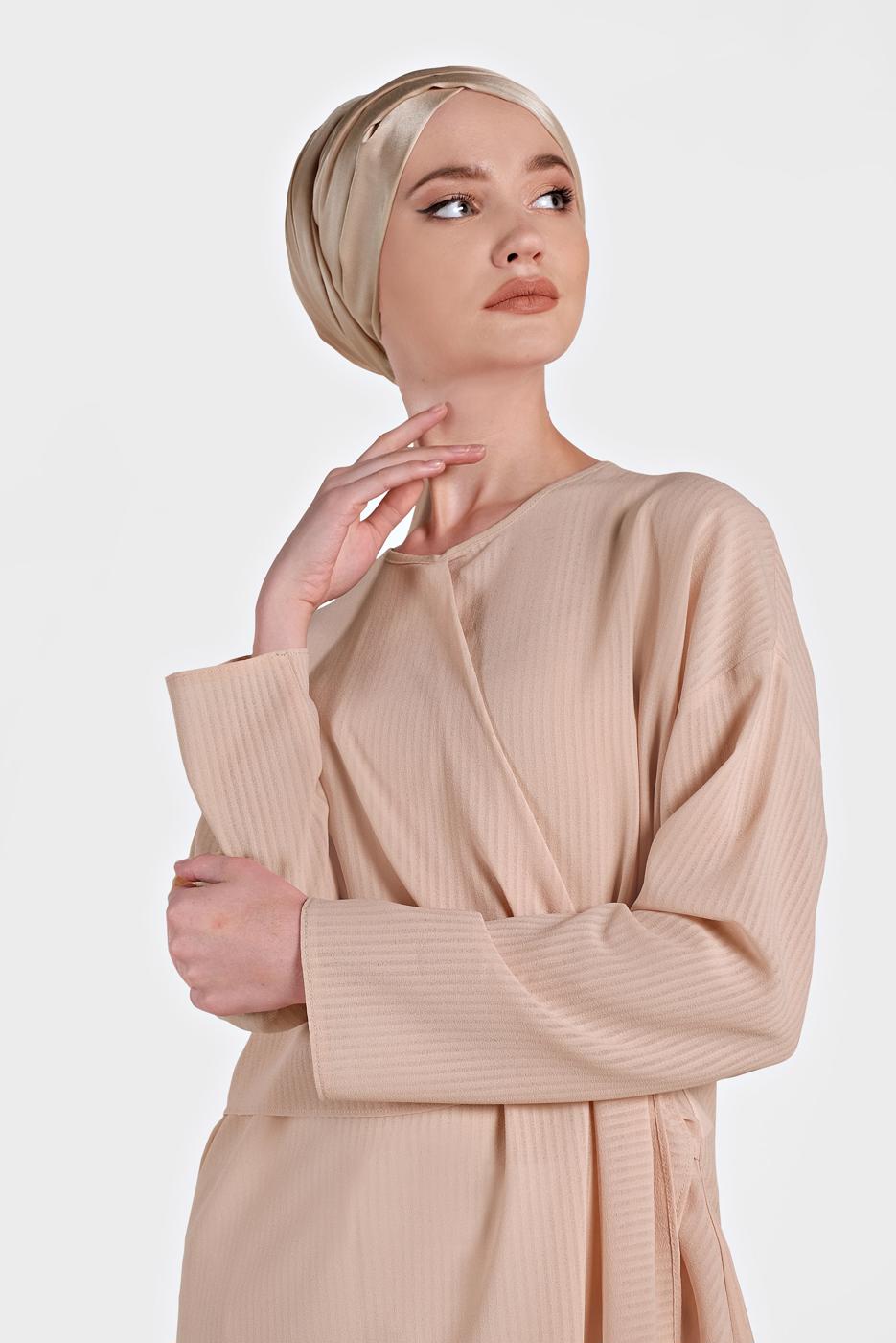 Tesettür giyim PUDRA ALVİNA BAĞLAMA DETAYLI TUNİK 4436
