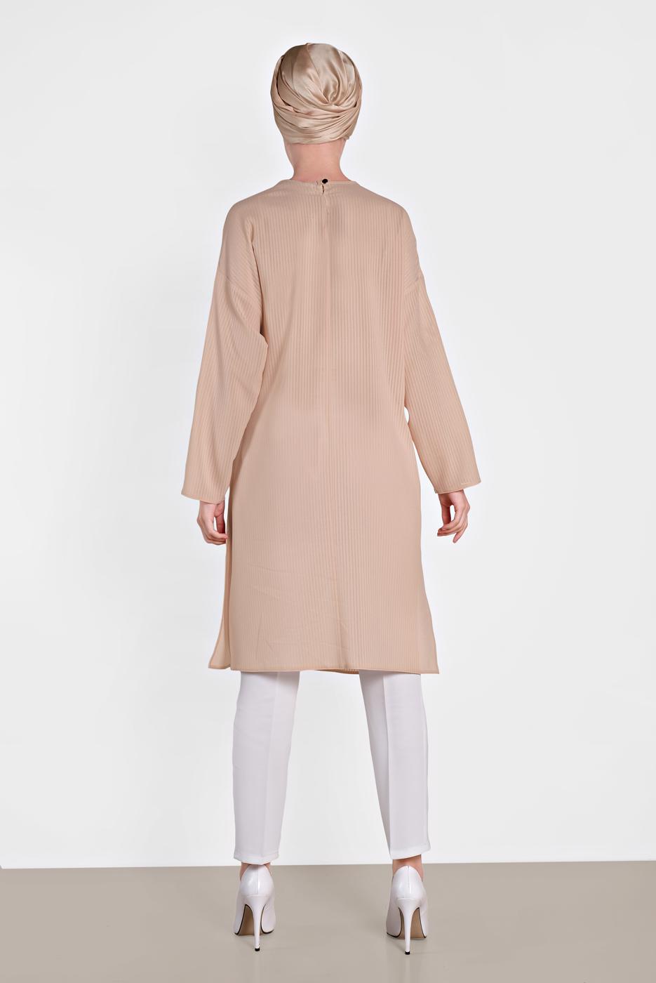 Tesettür giyim PUDRA ALVİNA BAĞLAMA DETAYLI TUNİK 4436