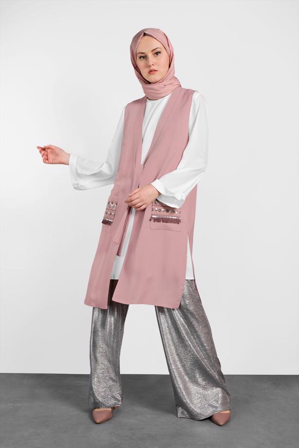 Vêtements hijab POUDRE ALVINA GILET TAILLE NOUÉE & BLOUSE 4437  - TRENDTESETTÜR
