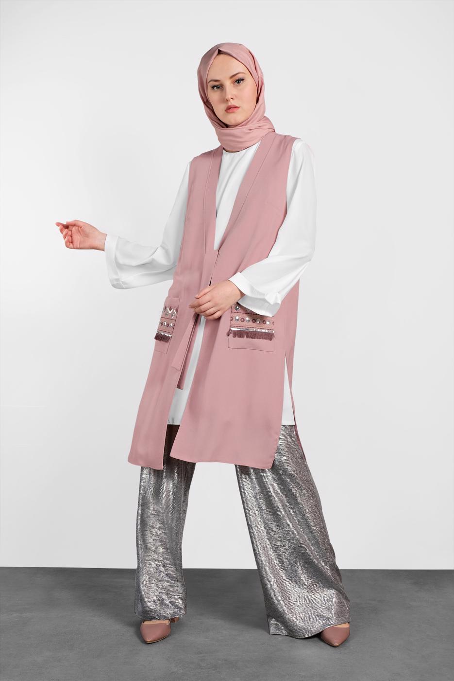 Vêtements hijab POUDRE ALVINA GILET TAILLE NOUÉE & BLOUSE 4437 