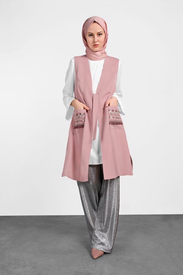 Vêtements hijab POUDRE ALVINA GILET TAILLE NOUÉE & BLOUSE 4437  - TRENDTESETTÜR