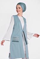 Vêtements hijab BLEU ALVINA GILET TAILLE NOUÉE & BLOUSE 4437 