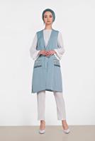 Vêtements hijab BLEU ALVINA GILET TAILLE NOUÉE & BLOUSE 4437 