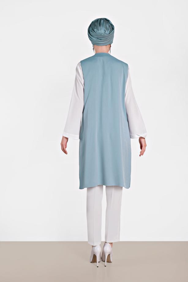 Vêtements hijab BLEU ALVINA GILET TAILLE NOUÉE & BLOUSE 4437  - TRENDTESETTÜR