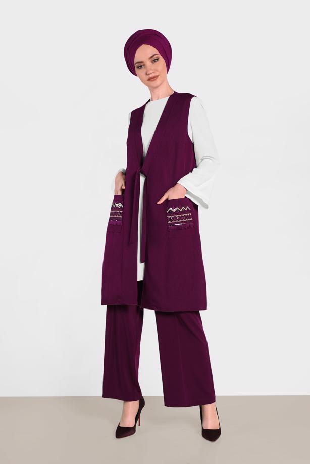 Vêtements hijab POURPRE ALVINA GILET TAILLE NOUÉE & BLOUSE 4437  - TRENDTESETTÜR