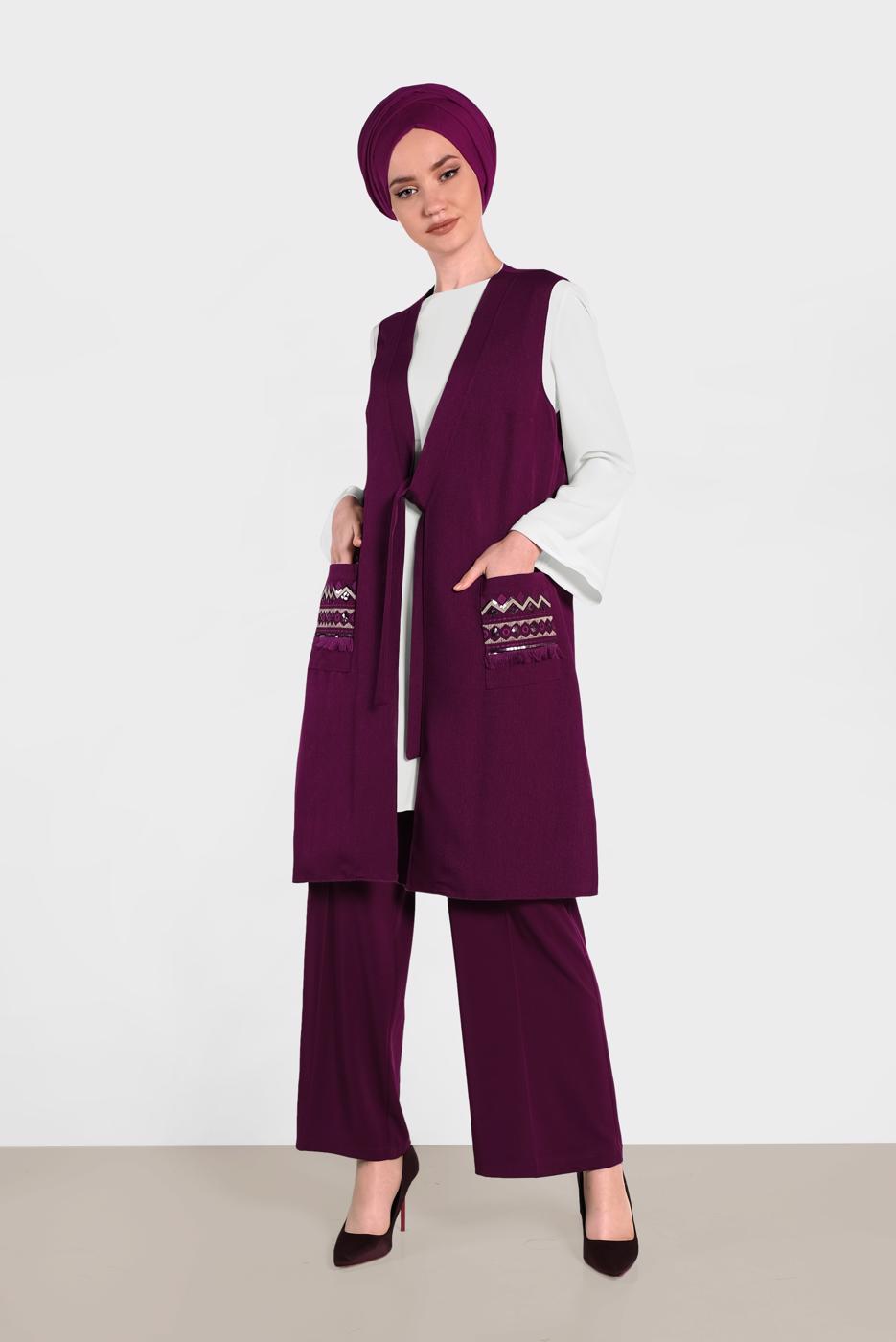 Vêtements hijab POURPRE ALVINA GILET TAILLE NOUÉE & BLOUSE 4437 