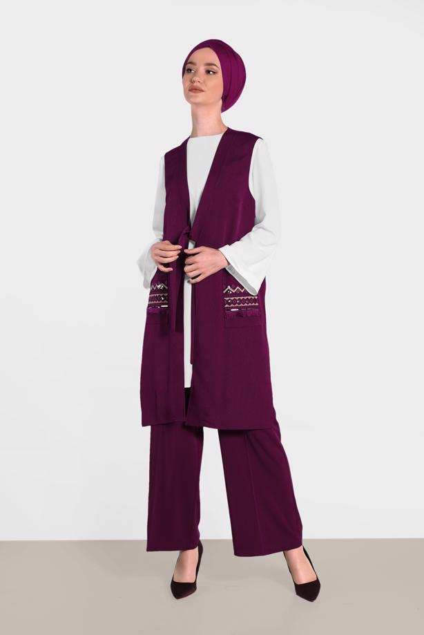 Vêtements hijab POURPRE ALVINA GILET TAILLE NOUÉE & BLOUSE 4437  - TRENDTESETTÜR