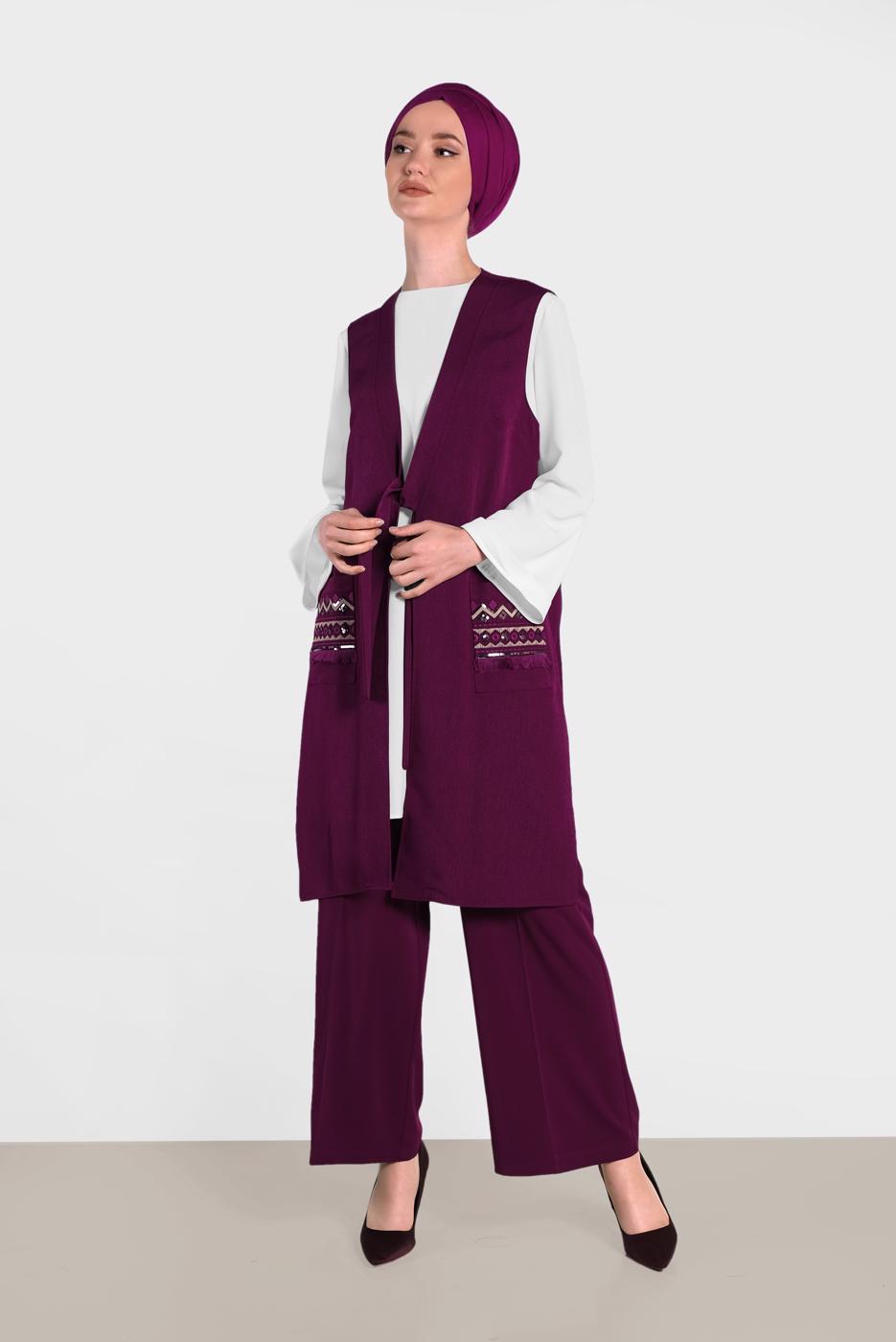 Vêtements hijab POURPRE ALVINA GILET TAILLE NOUÉE & BLOUSE 4437 