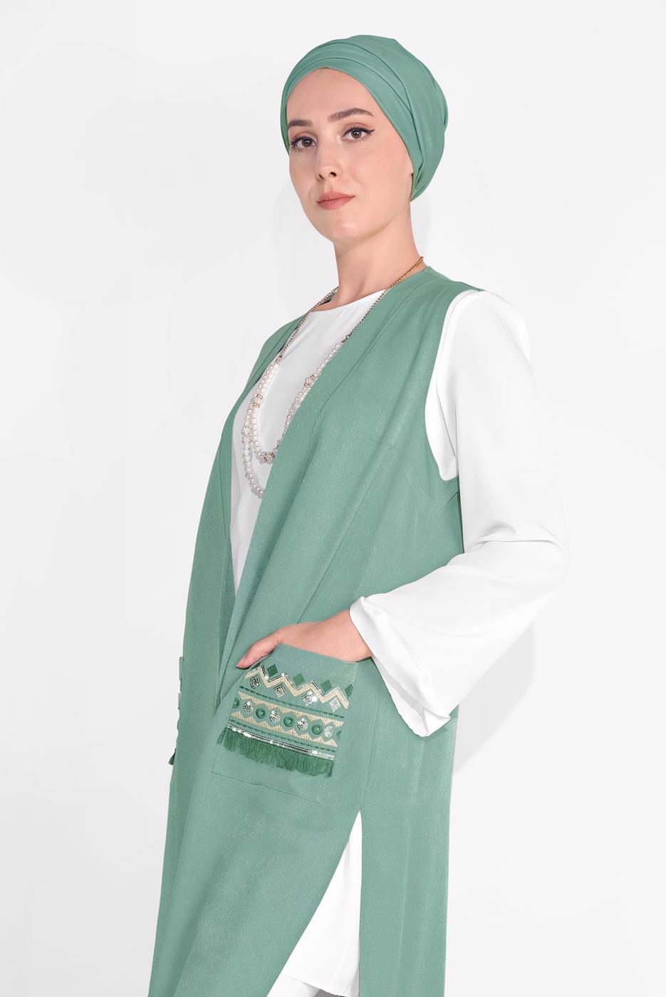 Vêtements hijab VERT ALVINA GILET TAILLE NOUÉE & BLOUSE 4437 