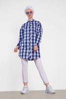 Tesettür giyim LACİVERT ALVİNA KARELİ TUNİK 4441