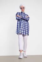 Tesettür giyim LACİVERT ALVİNA KARELİ TUNİK 4441