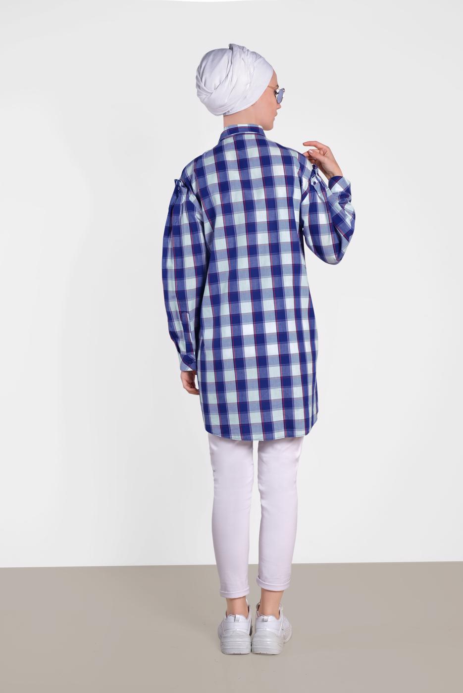 Tesettür giyim LACİVERT ALVİNA KARELİ TUNİK 4441