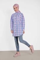 Tesettür giyim PEMBE ALVİNA KARELİ TUNİK 4441