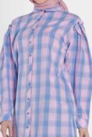 Tesettür giyim PEMBE ALVİNA KARELİ TUNİK 4441