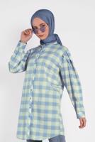 Tesettür giyim MAVİ ALVİNA KARELİ TUNİK 4441