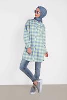 Tesettür giyim MAVİ ALVİNA KARELİ TUNİK 4441