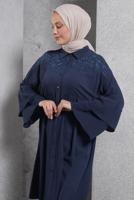 Tesettür giyim LACİVERT ALVİNA KOLLARI VOLANLI İŞLEMELİ TUNİK 4444