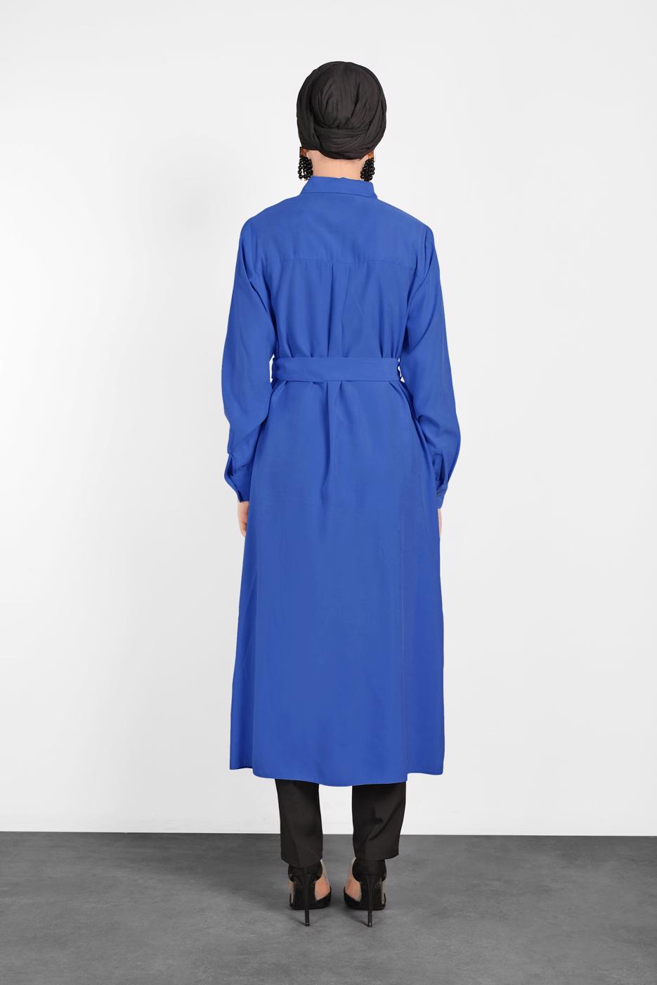 Tesettür giyim LACİVERT ALVİNA KEMERLİ CEP DETAYLI TUNİK 4450