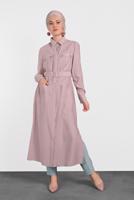 Tesettür giyim PUDRA ALVİNA KEMERLİ CEP DETAYLI TUNİK 4450