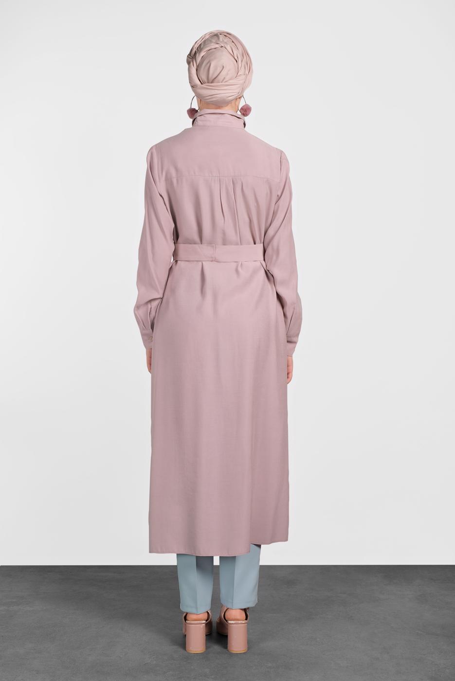 Tesettür giyim PUDRA ALVİNA KEMERLİ CEP DETAYLI TUNİK 4450