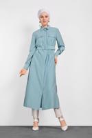 Tesettür giyim MAVİ ALVİNA KEMERLİ CEP DETAYLI TUNİK 4450