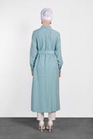 Tesettür giyim MAVİ ALVİNA KEMERLİ CEP DETAYLI TUNİK 4450