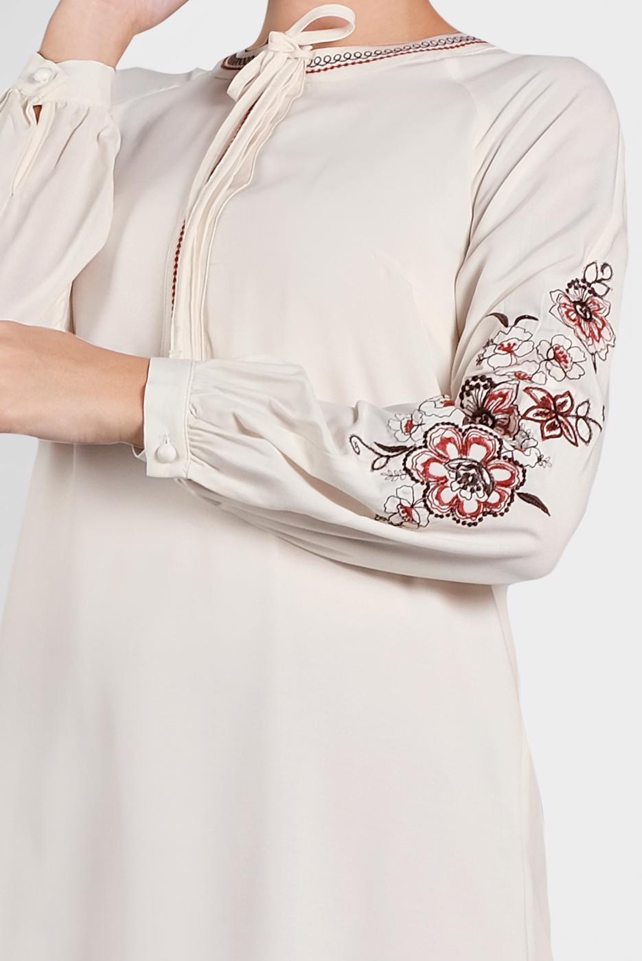 Tesettür giyim EKRU ALVİNA KOL KISMI NAKIŞLI TUNİK 4453