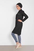 Tesettür giyim SİYAH ALVİNA CEP KISMI PÜSKÜLLÜ TUNİK 4455