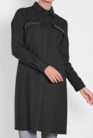 Tesettür giyim SİYAH ALVİNA CEP KISMI PÜSKÜLLÜ TUNİK 4455
