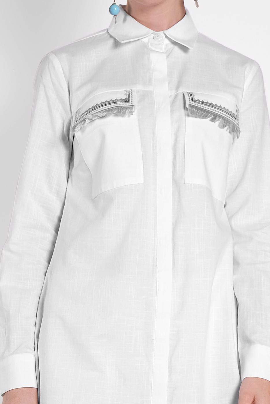 Tesettür giyim BEYAZ ALVİNA CEP KISMI PÜSKÜLLÜ TUNİK 4455