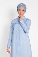 Tesettür giyim MAVİ ALVİNA CEP KISMI PÜSKÜLLÜ TUNİK 4455