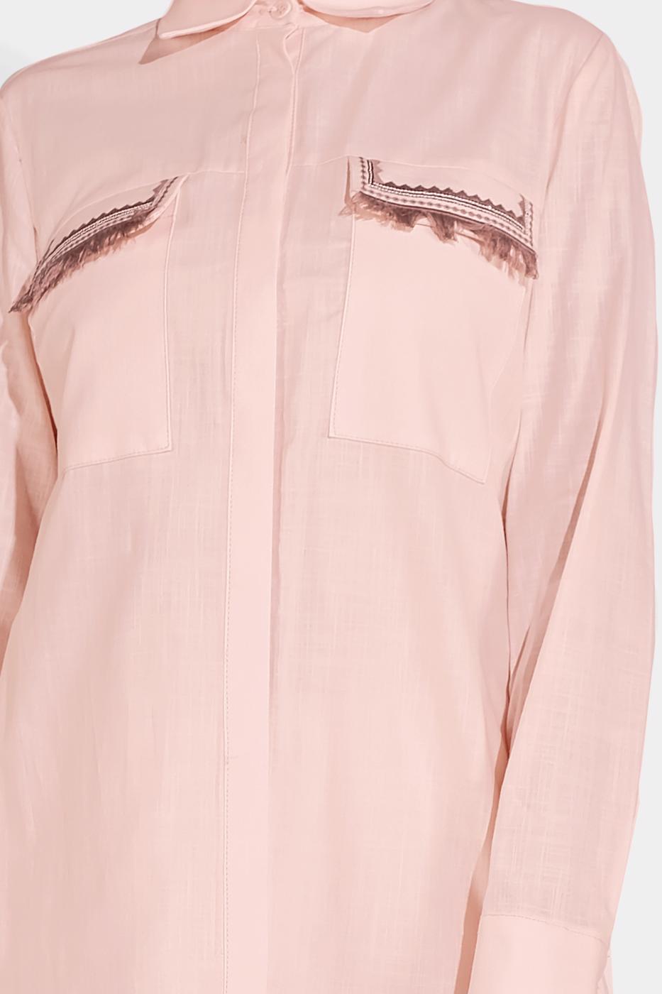 Tesettür giyim PUDRA ALVİNA CEP KISMI PÜSKÜLLÜ TUNİK 4455