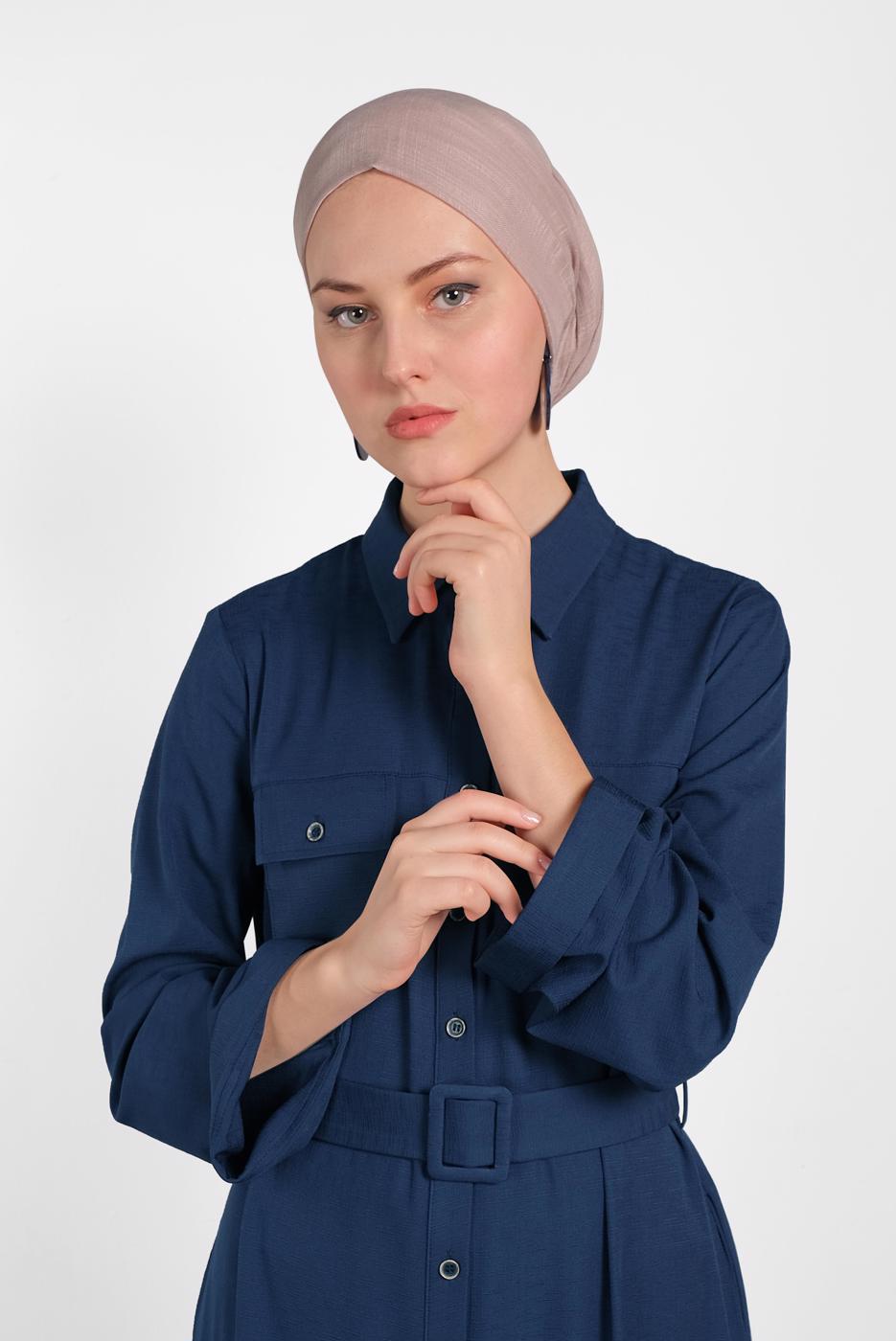 Tesettür giyim LACİVERT ALVİNA DÜĞMELİ TUNİK 4456 