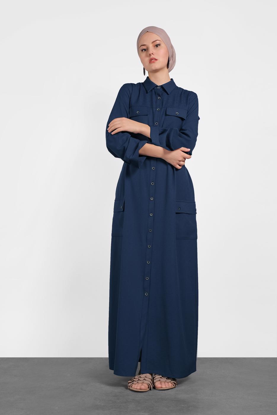 Tesettür giyim LACİVERT ALVİNA DÜĞMELİ TUNİK 4456 
