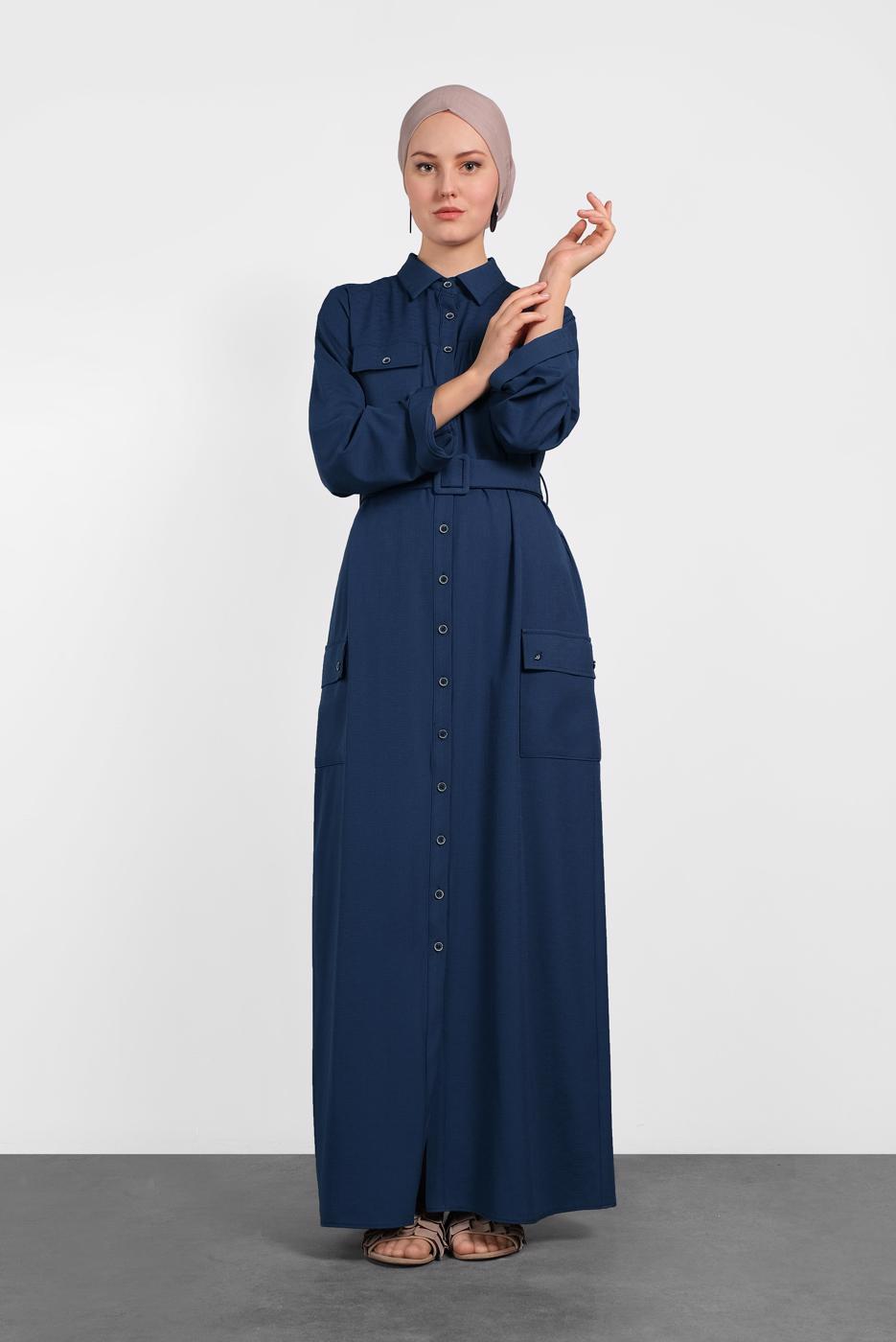 Tesettür giyim LACİVERT ALVİNA DÜĞMELİ TUNİK 4456 