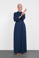 Tesettür giyim LACİVERT ALVİNA DÜĞMELİ TUNİK 4456 