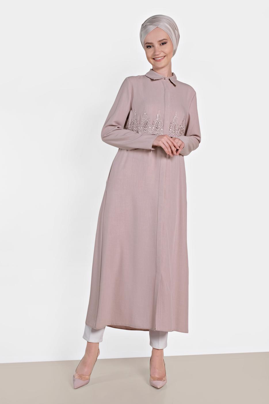 Vêtements hijab POUDRE TUNIQUE BRODÉE ALVİNA 4457