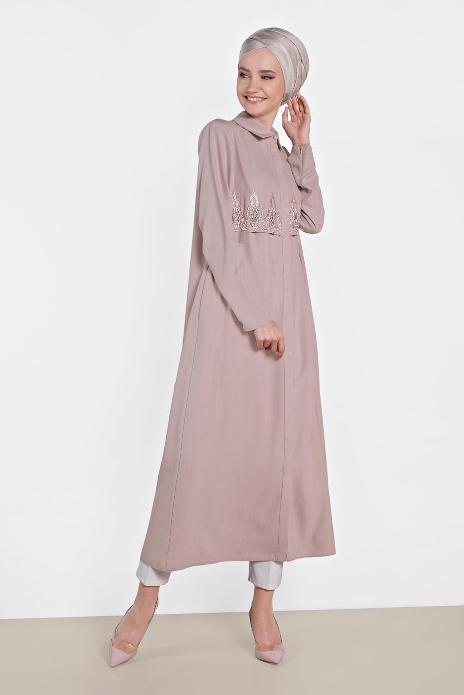 Vêtements hijab POUDRE TUNIQUE BRODÉE ALVİNA 4457