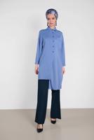 Tesettür giyim MAVİ ALVİNA ASİMETRİK KESİMLİ TUNİK 4458