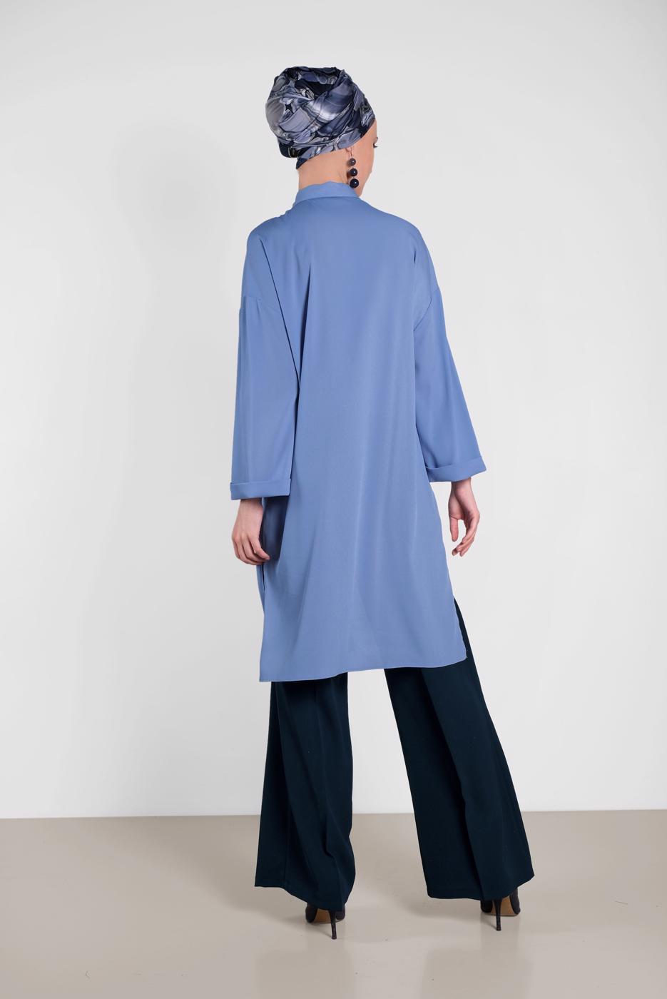 Tesettür giyim MAVİ ALVİNA ASİMETRİK KESİMLİ TUNİK 4458